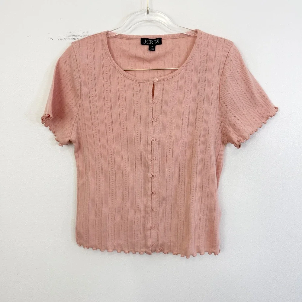 J.Crew Pointelle Short-Sleeve Knit Cardigan Pink Medium